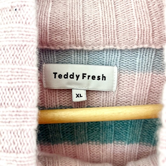 Teddy Fresh Merino Wool Blend Pink Fairisle Full Zip Knit Cardigan Sweater XL - Picture 6 of 11